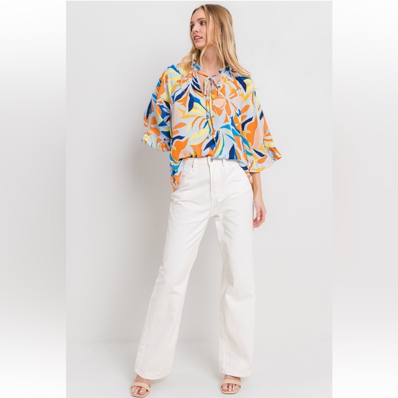 38 Boho Floral Print Wide Sleeve Blouse Top - Picture 2 of 8